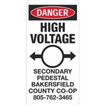 Danger High Voltage Secondary Pedestal - 6" x 12" Sign